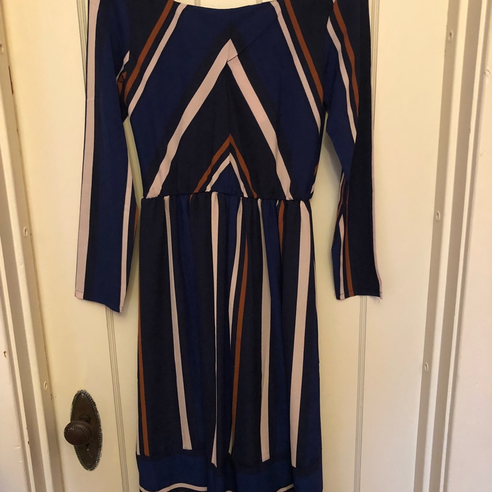 Zaful Navy Striped Long Sleeve Dress